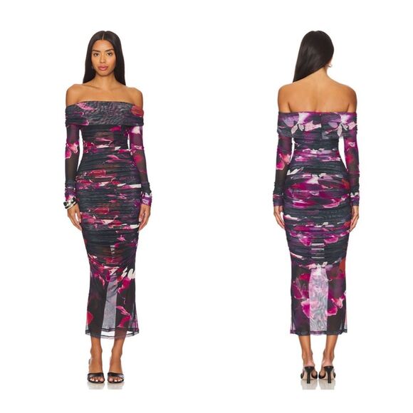 NICHOLAS Oaklyn Off Shoulder Shirred Midi Dress Size 0 $495